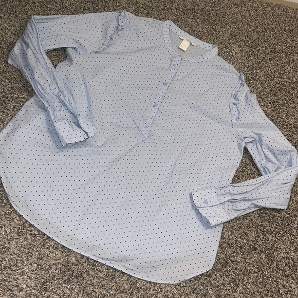 H&M womens cotton blouse size 14 Light Blue partial Button Down business casual - Picture 12 of 17